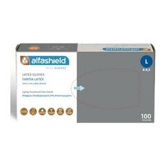 ALFASHIELD - ΓΑΝΤΙΑ LATEX ΜΕ ΠΟΥΔΡΑ L/ 100TMX (MX) - Πρώτες βοήθειες - γάντια στο Villagepharmacy