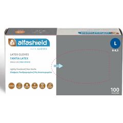 ALFASHIELD - ΓΑΝΤΙΑ LATEX ΜΕ ΠΟΥΔΡΑ L/ 100TMX (MX) - Πρώτες βοήθειες - γάντια στο Villagepharmacy