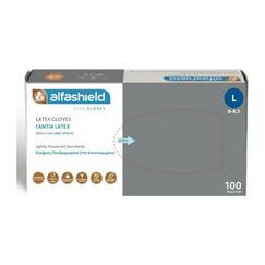 ALFASHIELD - ΓΑΝΤΙΑ LATEX ΜΕ ΠΟΥΔΡΑ L/ 100TMX (MX) - Πρώτες βοήθειες - γάντια στο Villagepharmacy