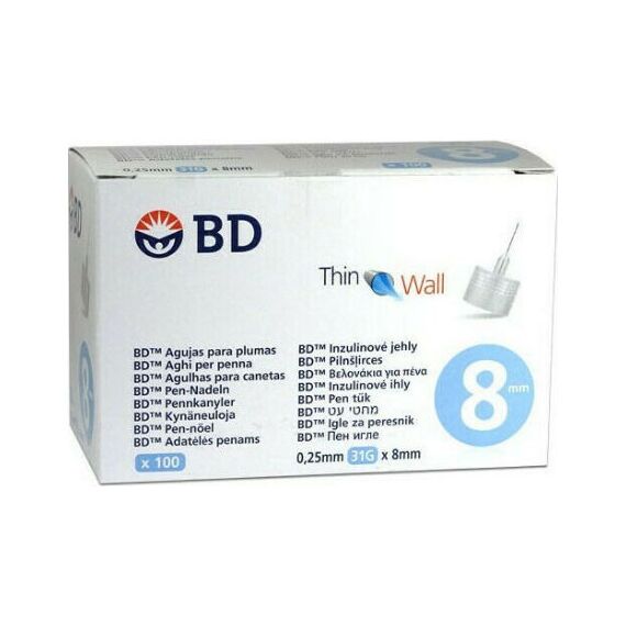 BD  ΒΕΛΟΝΕΣ ΓΙΑ ΠΕΝΕΣ ΙΝΣ. 31G X 8MM THIN WALL 100ΤΜΧ - Διαβήτης στο Villagepharmacy