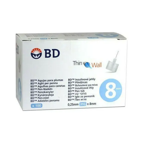 BD  ΒΕΛΟΝΕΣ ΓΙΑ ΠΕΝΕΣ ΙΝΣ. 31G X 8MM THIN WALL 100ΤΜΧ - Διαβήτης στο Villagepharmacy