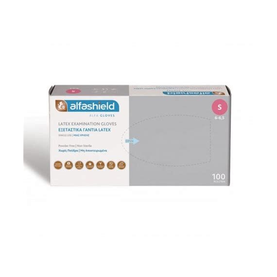 ALFASHIELD - ΓΑΝΤΙΑ LATEX ΜΕ ΠΟΥΔΡΑ L/ 100TMX (MX) - Πρώτες βοήθειες - γάντια στο Villagepharmacy