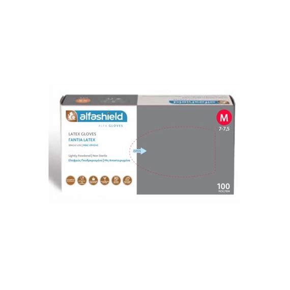 ALFASHIELD - ΓΑΝΤΙΑ LATEX ΜΕ ΠΟΥΔΡΑ L/ 100TMX (MX) - Πρώτες βοήθειες - γάντια στο Villagepharmacy