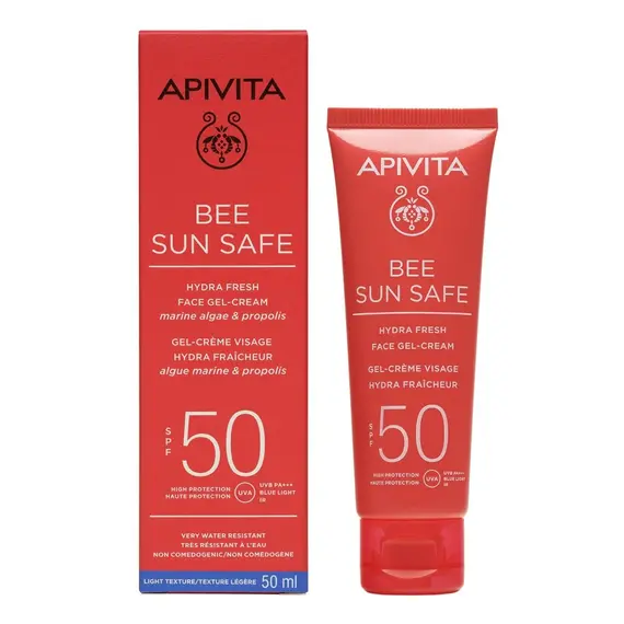 Apivita Bee Sun Safe Hydra Fresh Face SPF50 Ενυδατική Αντηλιακή Κρέμα Gel Προσώπου Ελαφριάς Υφής, 50ml - Πρόσωπο στο Villagepharmacy