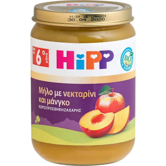 HIPP ΒΡΕΦ.ΦΡΟΥΤ.ΜΗΛΟ ΜΕ NEKTAΡΊΝΙ & ΜΑΝΓΚΟ 6o 190gr - Διατροφή μωρού - παιδιού στο Villagepharmacy