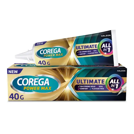 Corega Ultimate All-In-One Στερεωτική Κρέμα Τεχνητής Οδοντοστοιχίας για Ακόμα Μεγαλύτερη Δύναμη Μασήματος, 40g - Στοματική υγιεινή στο Villagepharmacy