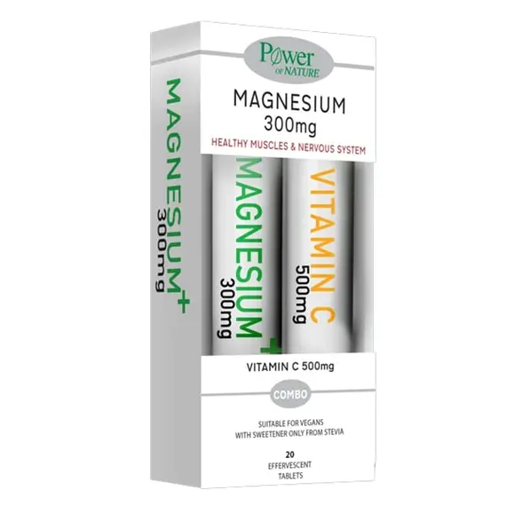 Power Health Magnesium 300mg με Βιταμίνη B6 Συμπλήρωμα Διατροφής με Γεύση Λεμόνι 20 αναβράζοντα tabs + Δώρο Vitamin C 500mg 20 αναβράζοντα tabs - Βιταμίνες στο Villagepharmacy