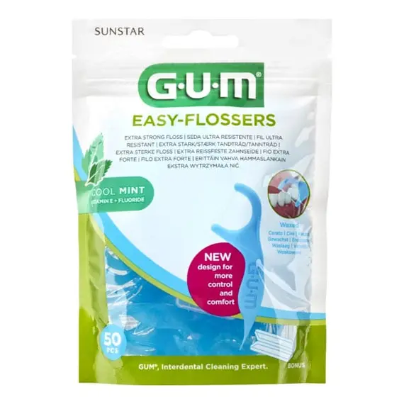 Gum Easy Flossers Fluoride & Vitamin E (890) Κερωμένο Οδοντικό Νήμα με Γεύση Δροσερής Μέντας, 50τεμ - Στοματική υγιεινή στο Villagepharmacy