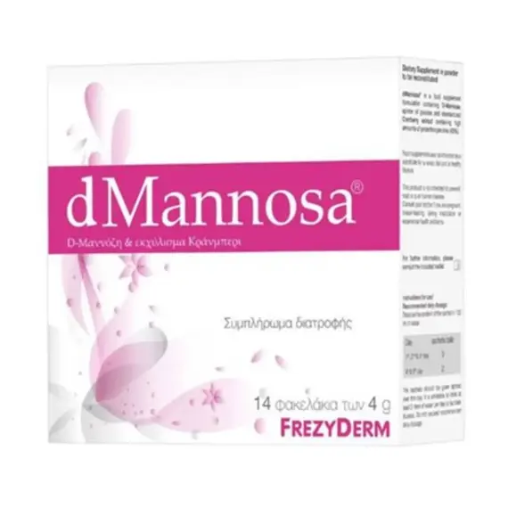 Frezyderm dMannosa & Cranberry Extract D-Μαννόζη & Εκχύλισμα Κράνμπερι Συμπλήρωμα Διατροφής για την Υγεία του Ουροποιητικού Συστήματος, 14 φάκελοι - Φαρμακείο στο Villagepharmacy