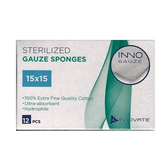Inno Gauge Αποστειρωμένες Κομπρέσες Γάζας 15x15, 12 τμχ - Επιδεσμικά στο Villagepharmacy