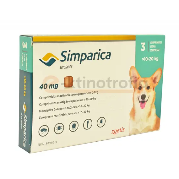 Simparica 10 - 20kg (40mg) Αντιπαρασιτικό χάπι για Σκύλους *3tabs - Κτηνιατρικά στο Villagepharmacy Simparica 10 - 20kg (40mg) Αντιπαρασιτικό χάπι για Σκύλους *3tabs - Κτηνιατρικά στο Villagepharmacy